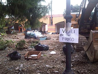 Square in the historical centre of Monterosso (flooding, 2011), Italy