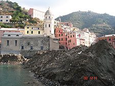 Main Square and the beach in Vernazza (flooding, 2011), Italy